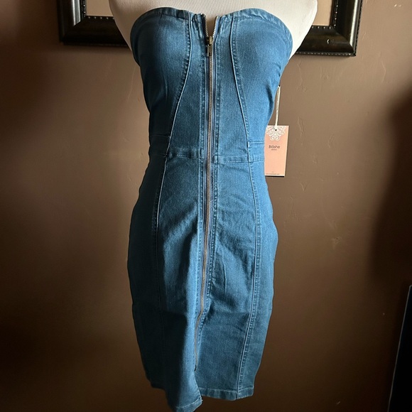 Strapless Mini Blue Denim Dress NWT - Picture 5 of 8